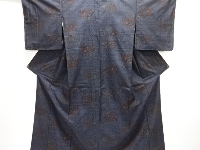 JAPANESE KIMONO / UNUSED / SILK / DORO OSHIMA TSUMUGI / WOVEN FLORAL PLANTS